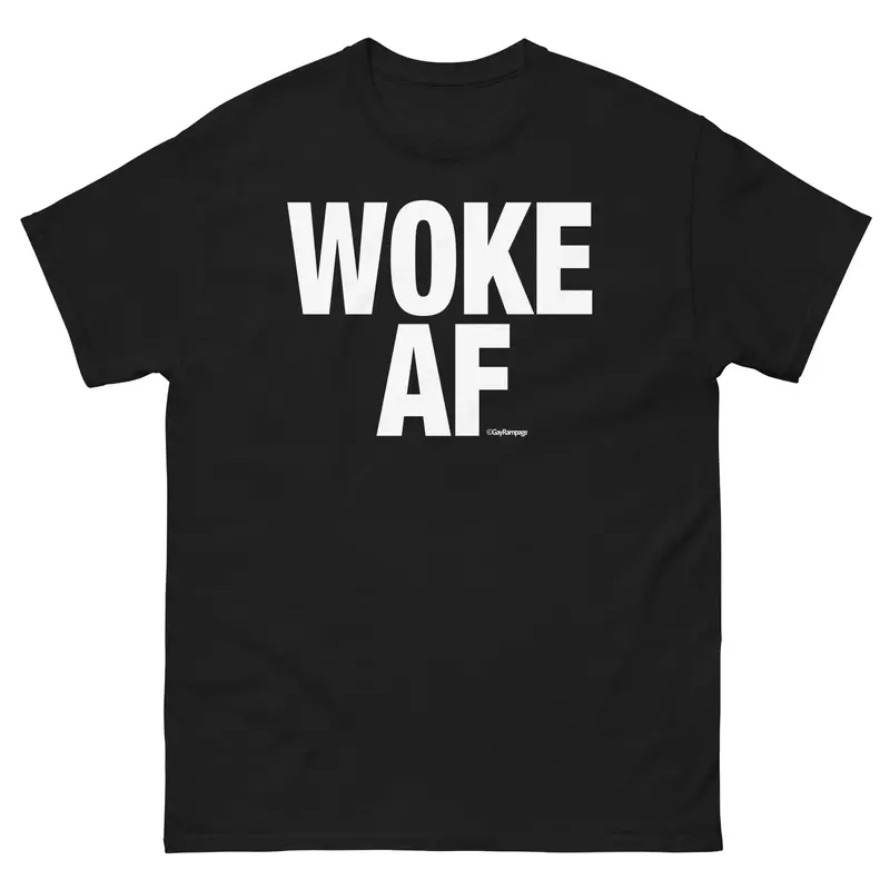 001 Woke Af W/Woke Definition On Back (White On Black) Men's Classic Tee 1