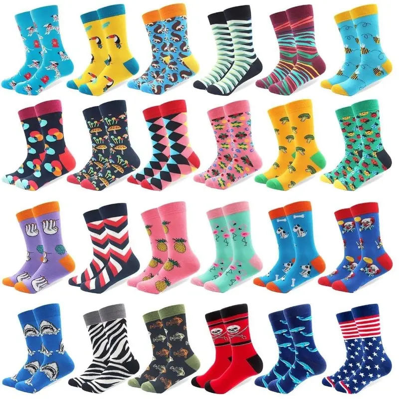 1 Pair Colorful Combed Cotton Socks Shark Skull Pattern Long Tube Happy Men Socks Novelty Skateboard Crew Casual Crazy Socks 1
