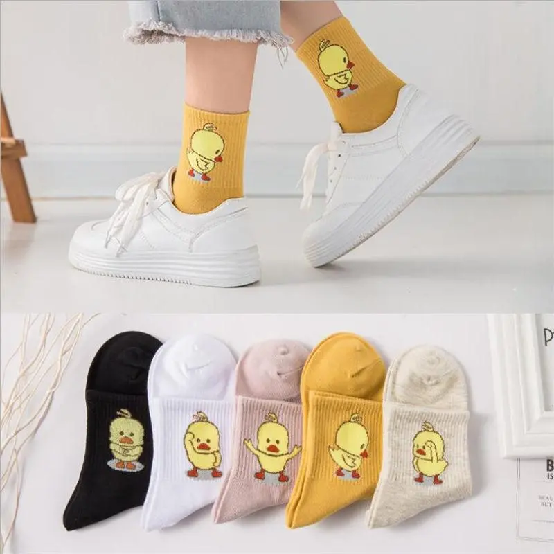 1 Pair Ladies Comfortable Cotton Socks New Fashion All Seasons Cartoon Animal Embroidery Series Women Fresh Harajuku Crew Socks 1