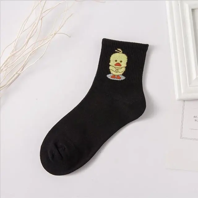 1 Pair Ladies Comfortable Cotton Socks New Fashion All Seasons Cartoon Animal Embroidery Series Women Fresh Harajuku Crew Socks 4