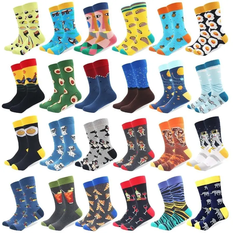 1 Pair Male Cotton Socks Colored Art Socks Multi Pattern Long Designer Streetwear Happy Funny Skateboard Socks Men's Dress Sock 1