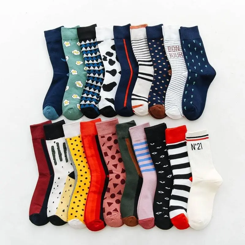 1 Pair Men's Colorful Comfort Socks Causal Harajuku Geometry Pattern Skateboard Socks New 2019 Funny Wedding Socks Men Women 1