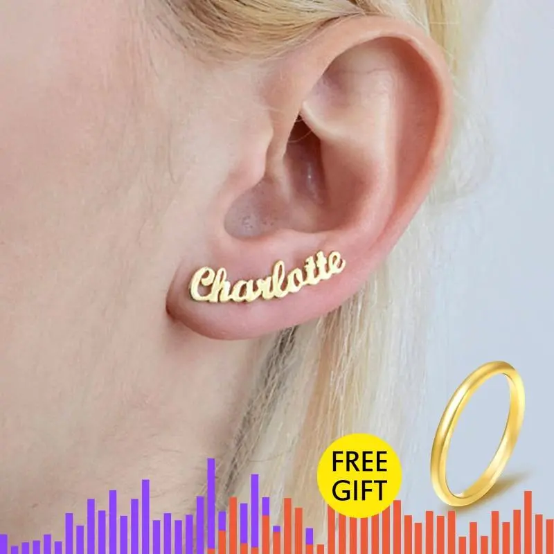 1 Pair Personalized Custom Name Earrings For Women Customize Initial Cursive Nameplate Stud Earring Gift For Best Friend Girls 1
