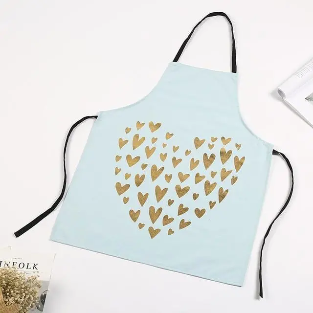 1Pcs Fashion Bronzing Cotton Apron Women Adult Bibs Home Cooking Baking Coffee Shop Cleaning Aprons Kitchen Accessories 14