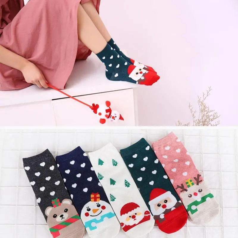 2018 New Design Christmas Santa Claus Socks Women Cotton Short Elk Winter Socks Cartoon Deer Snow Man Cute Socks New Year Gift 1