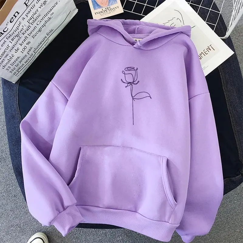 2019 Fashion Harajuku Winter Hoodie Women Loose Korean Style Sweatshirt Autumn Streetwear Flower Printing Hoodies Pullovers 1