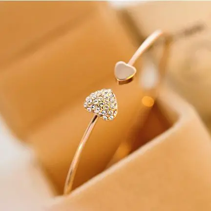 2019 Hot New Fashion Adjustable Crystal Double Heart Bow Bilezik Cuff Opening Bracelet For Women Jewelry Gift Mujer Pulseras 1
