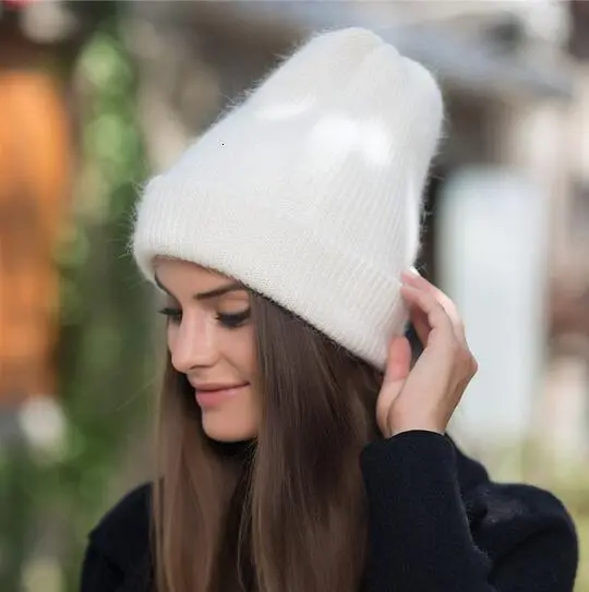 2019 New Simple Rabbit Fur Beanie Hat For Women Winter Skullies Warm Gravity Falls Cap Gorros Female Cap 5