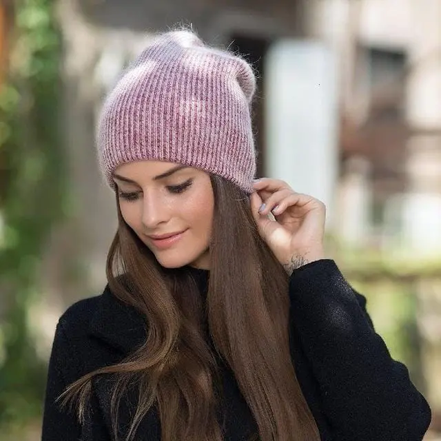 2019 New Simple Rabbit Fur Beanie Hat For Women Winter Skullies Warm Gravity Falls Cap Gorros Female Cap 6