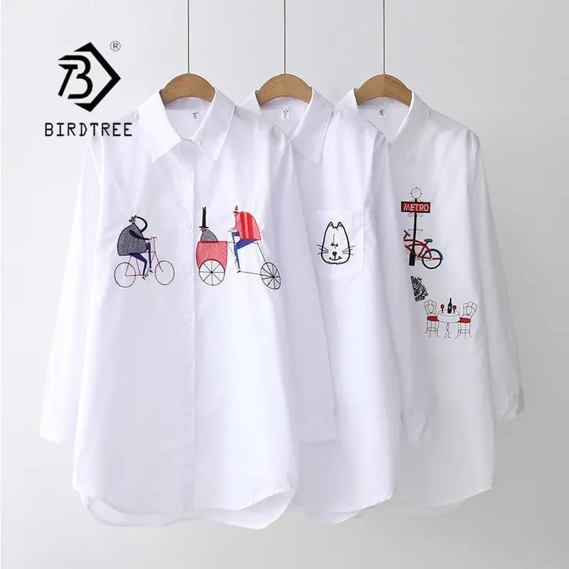 2019 New White Shirt Casual Wear Button Up Turn Down Collar Long Sleeve Cotton Blouse Embroidery Feminina Hot Sale T8d427m 1