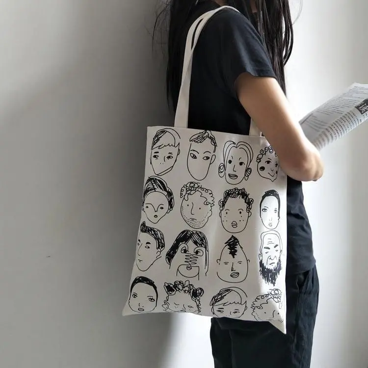 2019 New Women Canvas Bags Eco Reusable Shopping Bags With Zipper Foldable Shoulder Bag Girls Students Casual Handbag Tote 1