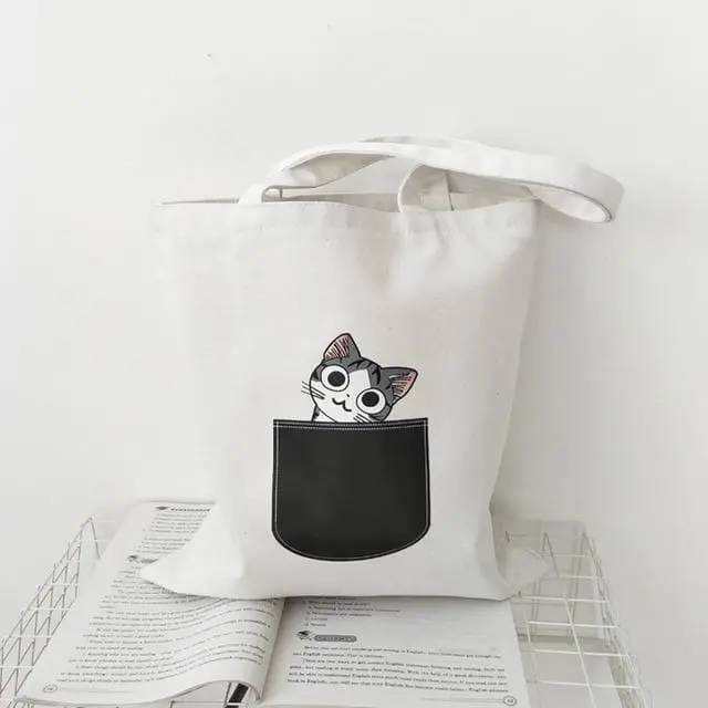2019 New Women Canvas Bags Eco Reusable Shopping Bags With Zipper Foldable Shoulder Bag Girls Students Casual Handbag Tote 12
