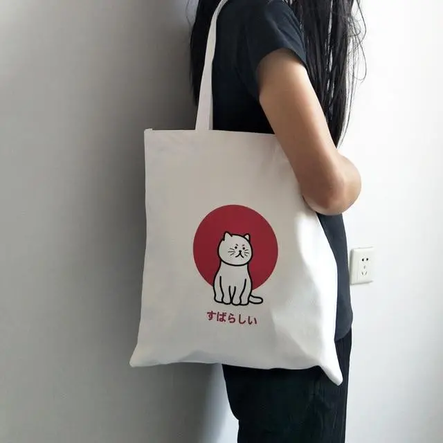 2019 New Women Canvas Bags Eco Reusable Shopping Bags With Zipper Foldable Shoulder Bag Girls Students Casual Handbag Tote 14