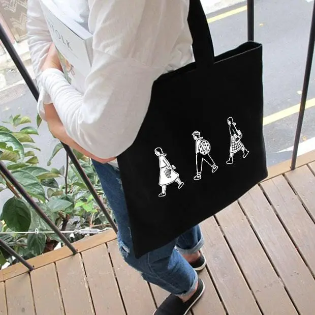 2019 New Women Canvas Bags Eco Reusable Shopping Bags With Zipper Foldable Shoulder Bag Girls Students Casual Handbag Tote 15