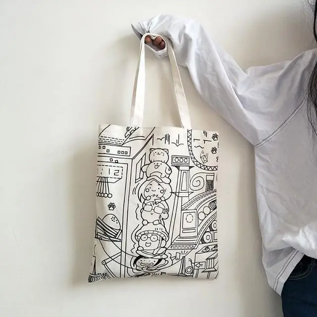 2019 New Women Canvas Bags Eco Reusable Shopping Bags With Zipper Foldable Shoulder Bag Girls Students Casual Handbag Tote 22