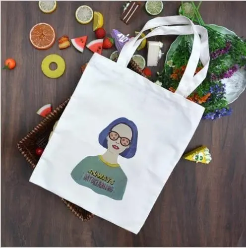 2019 New Women Canvas Bags Eco Reusable Shopping Bags With Zipper Foldable Shoulder Bag Girls Students Casual Handbag Tote 4