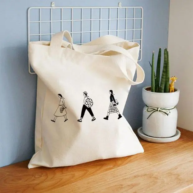 2019 New Women Canvas Bags Eco Reusable Shopping Bags With Zipper Foldable Shoulder Bag Girls Students Casual Handbag Tote 9