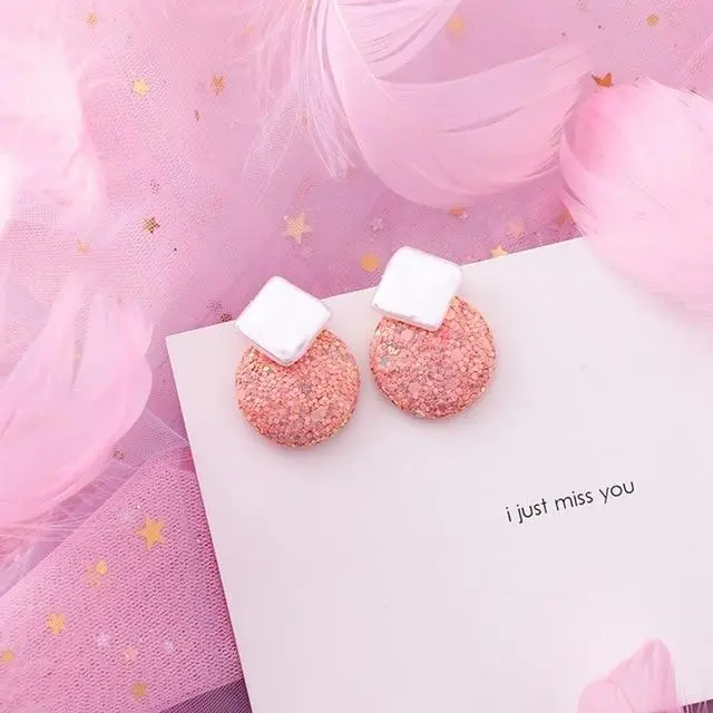 2019 Pink Earrings Korean Flower Sweet Geometric Earring Simulated Pearl Pendientes Mujer For Women Tassel Ear Jewelry Brincos 14