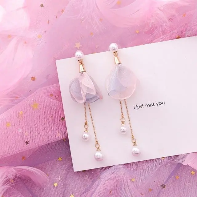 2019 Pink Earrings Korean Flower Sweet Geometric Earring Simulated Pearl Pendientes Mujer For Women Tassel Ear Jewelry Brincos 19