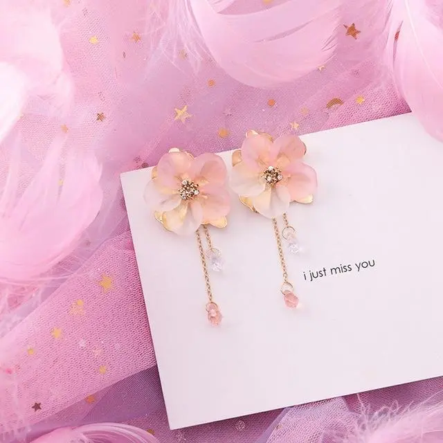 2019 Pink Earrings Korean Flower Sweet Geometric Earring Simulated Pearl Pendientes Mujer For Women Tassel Ear Jewelry Brincos 22
