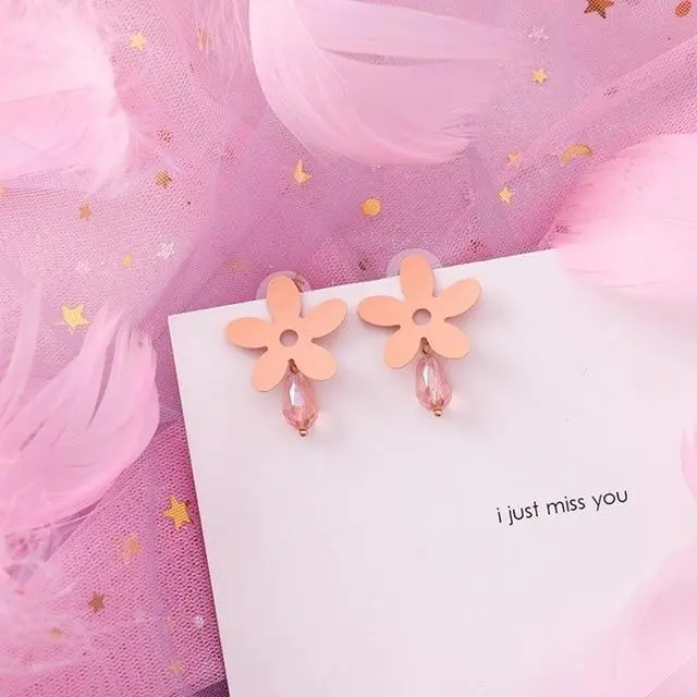 2019 Pink Earrings Korean Flower Sweet Geometric Earring Simulated Pearl Pendientes Mujer For Women Tassel Ear Jewelry Brincos 22