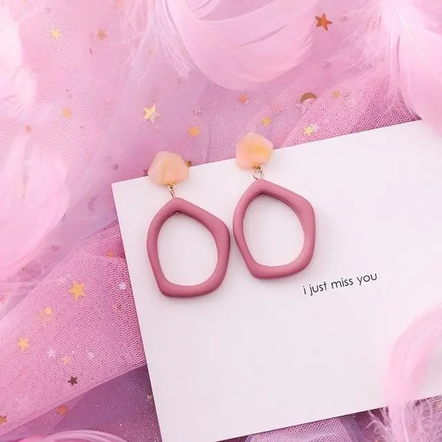 2019 Pink Earrings Korean Flower Sweet Geometric Earring Simulated Pearl Pendientes Mujer For Women Tassel Ear Jewelry Brincos 23