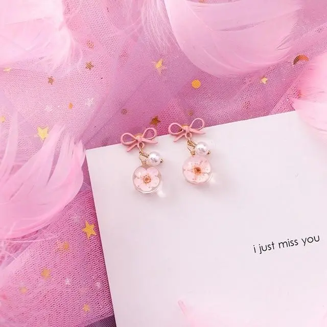 2019 Pink Earrings Korean Flower Sweet Geometric Earring Simulated Pearl Pendientes Mujer For Women Tassel Ear Jewelry Brincos 25