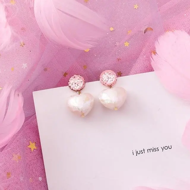 2019 Pink Earrings Korean Flower Sweet Geometric Earring Simulated Pearl Pendientes Mujer For Women Tassel Ear Jewelry Brincos 25