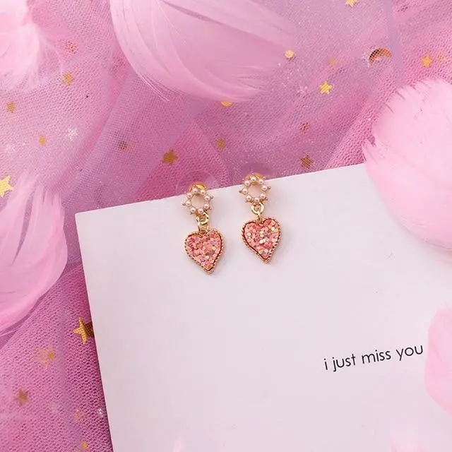 2019 Pink Earrings Korean Flower Sweet Geometric Earring Simulated Pearl Pendientes Mujer For Women Tassel Ear Jewelry Brincos 27
