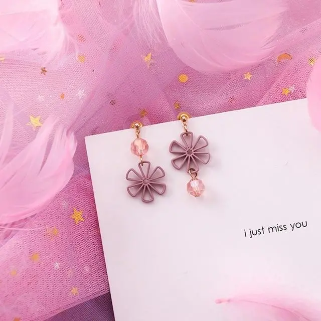 2019 Pink Earrings Korean Flower Sweet Geometric Earring Simulated Pearl Pendientes Mujer For Women Tassel Ear Jewelry Brincos 29