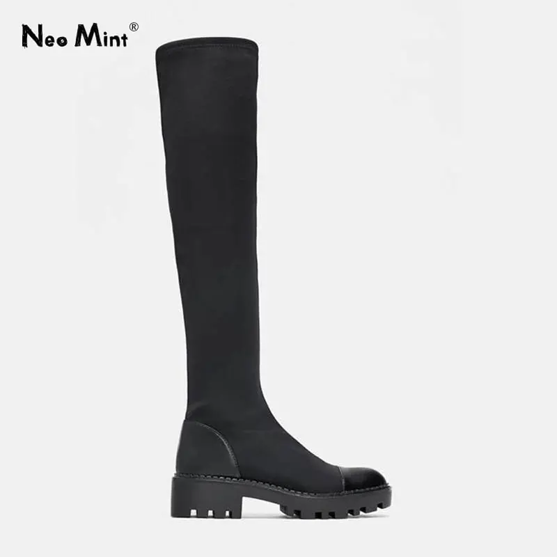 2019 Slim Stretch Lycra Knee High Boots Platform Winter Boots Women Long Boots Winter Shoes Women Sock Boots Over The Knee Boots 1