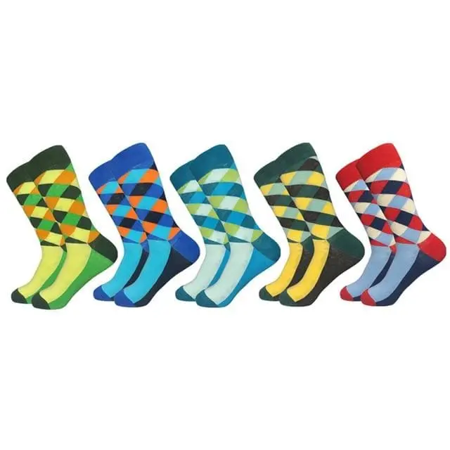 2020 Hot Sale Casual Men Socks New Socks Fashion Design Plaid Colorful Happy Business Party Dress Cotton Socks Man 10