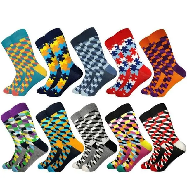2020 Hot Sale Casual Men Socks New Socks Fashion Design Plaid Colorful Happy Business Party Dress Cotton Socks Man 11