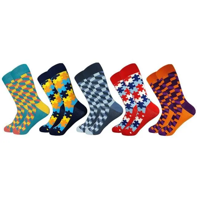 2020 Hot Sale Casual Men Socks New Socks Fashion Design Plaid Colorful Happy Business Party Dress Cotton Socks Man 11