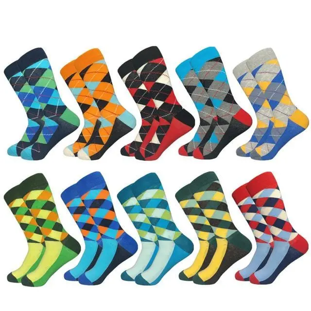 2020 Hot Sale Casual Men Socks New Socks Fashion Design Plaid Colorful Happy Business Party Dress Cotton Socks Man 12