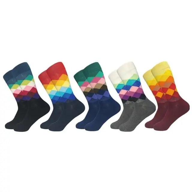 2020 Hot Sale Casual Men Socks New Socks Fashion Design Plaid Colorful Happy Business Party Dress Cotton Socks Man 13