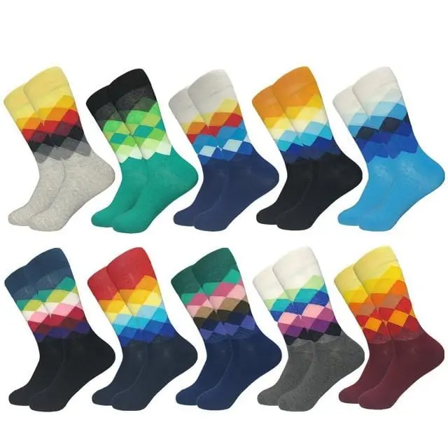 2020 Hot Sale Casual Men Socks New Socks Fashion Design Plaid Colorful Happy Business Party Dress Cotton Socks Man 14