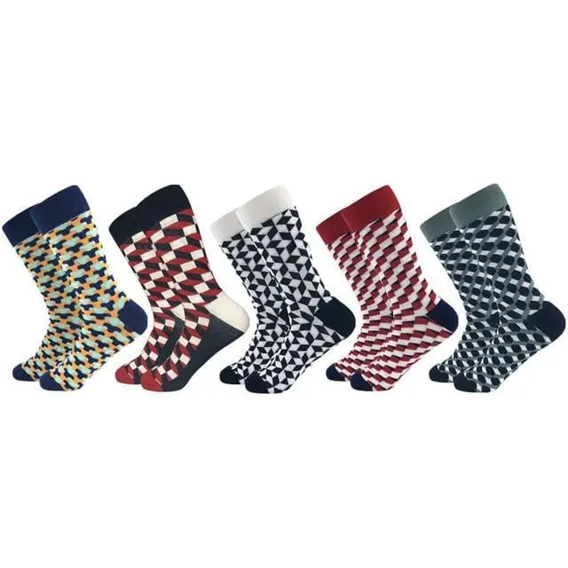 2020 Hot Sale Casual Men Socks New Socks Fashion Design Plaid Colorful Happy Business Party Dress Cotton Socks Man 14