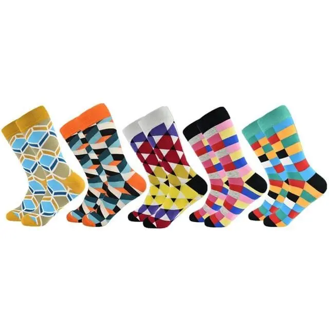 2020 Hot Sale Casual Men Socks New Socks Fashion Design Plaid Colorful Happy Business Party Dress Cotton Socks Man 15