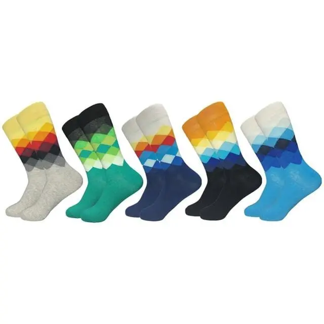 2020 Hot Sale Casual Men Socks New Socks Fashion Design Plaid Colorful Happy Business Party Dress Cotton Socks Man 16