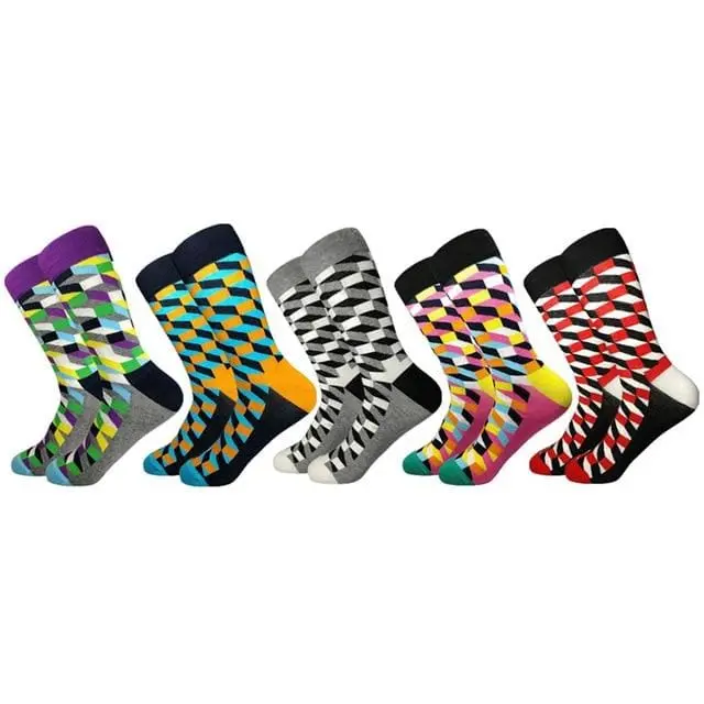 2020 Hot Sale Casual Men Socks New Socks Fashion Design Plaid Colorful Happy Business Party Dress Cotton Socks Man 16
