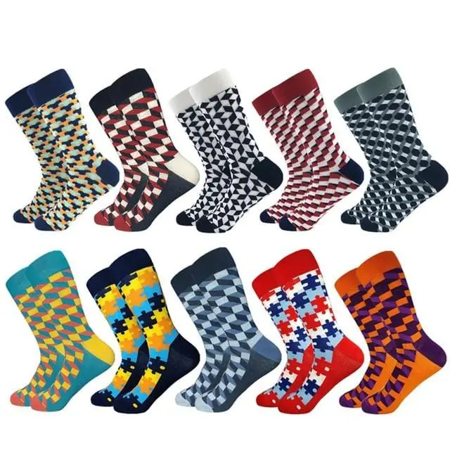 2020 Hot Sale Casual Men Socks New Socks Fashion Design Plaid Colorful Happy Business Party Dress Cotton Socks Man 5