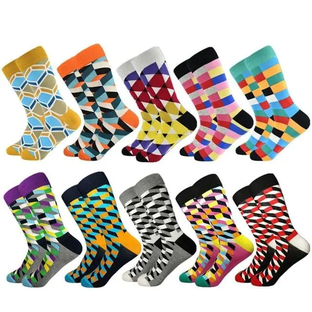 2020 Hot Sale Casual Men Socks New Socks Fashion Design Plaid Colorful Happy Business Party Dress Cotton Socks Man 7