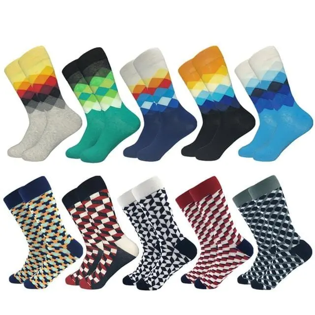 2020 Hot Sale Casual Men Socks New Socks Fashion Design Plaid Colorful Happy Business Party Dress Cotton Socks Man 8