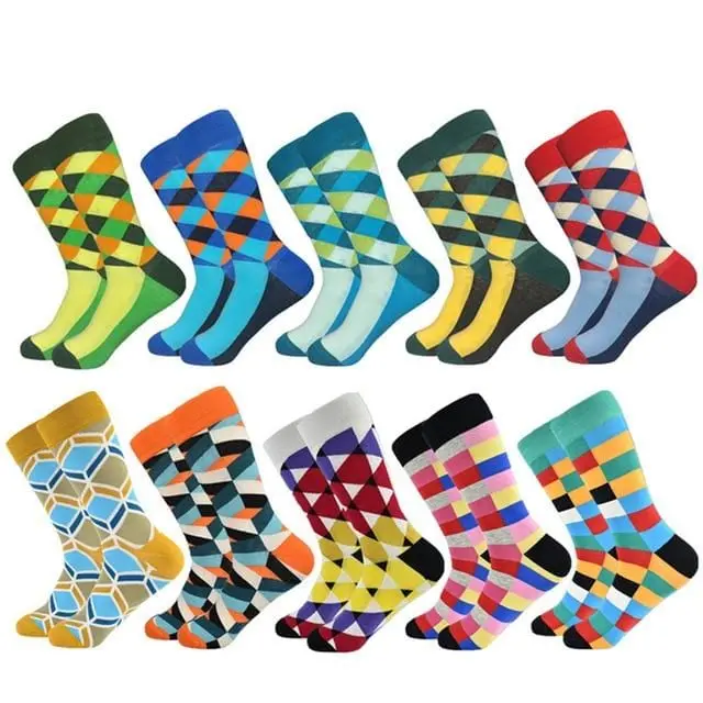 2020 Hot Sale Casual Men Socks New Socks Fashion Design Plaid Colorful Happy Business Party Dress Cotton Socks Man 8
