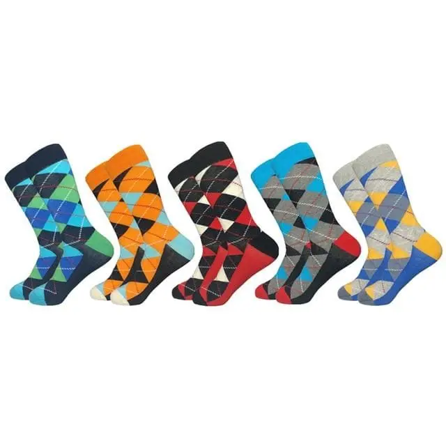 2020 Hot Sale Casual Men Socks New Socks Fashion Design Plaid Colorful Happy Business Party Dress Cotton Socks Man 9