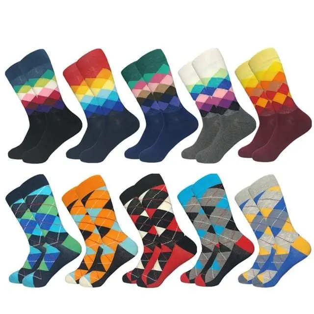 2020 Hot Sale Casual Men Socks New Socks Fashion Design Plaid Colorful Happy Business Party Dress Cotton Socks Man 9