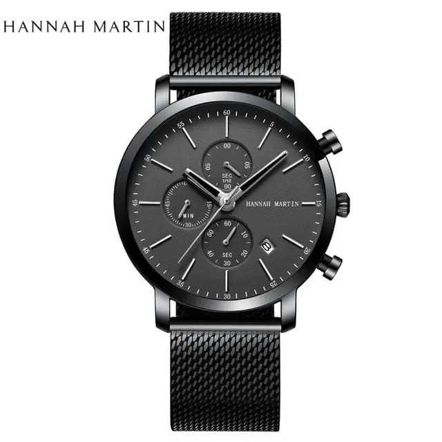 2020 New Black Stainless Steel Mesh Wristwatch High Quality Multi-Function Calendar Men's Top Brand Luxury Watches Drop Shipping 2