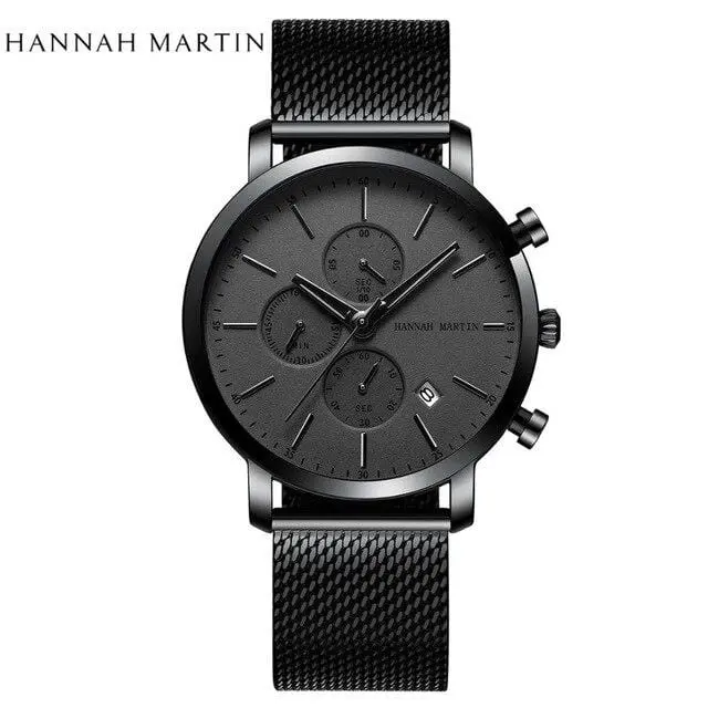 2020 New Black Stainless Steel Mesh Wristwatch High Quality Multi-Function Calendar Men's Top Brand Luxury Watches Drop Shipping 3