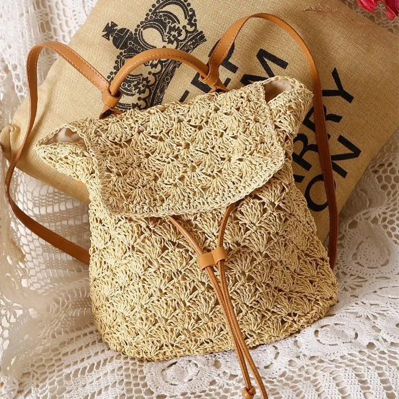 2020 Summer Hollow Out Straw Women Backpack Purse Handmade Woven Shoulder Messenger Bags Ladies Beach Bags Fashion Handbags 1